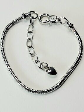New! Pandora Style Snake Chain Charm Bracelet White Silver Color With Extender